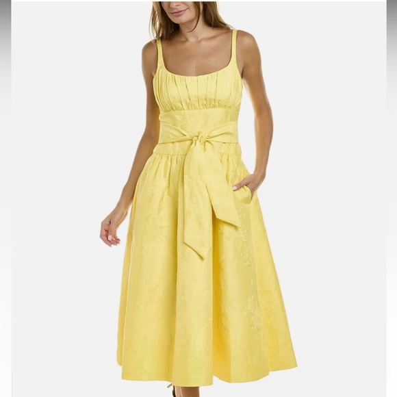 Anthropologie ML Monique LHuillier Yellow Jacquard Dress